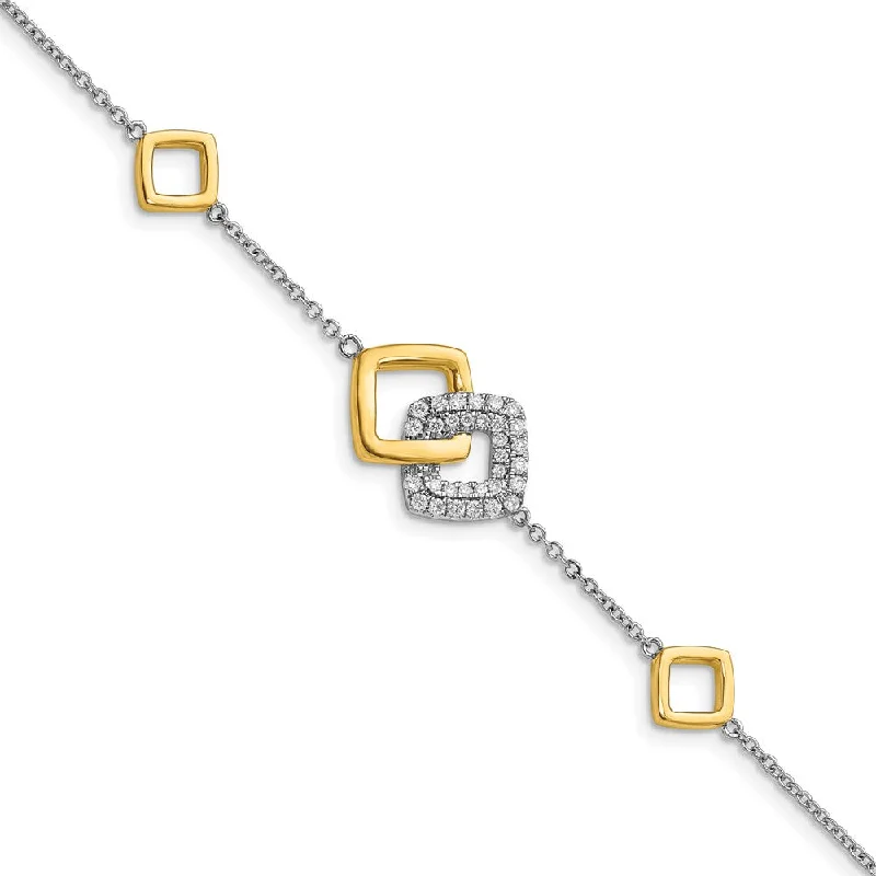 Women’s multi-stone bracelets-14k Two-tone Polished Diamond Double Square 7in Bracelet-WBC-BM6881-030-WYA