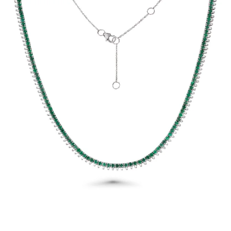 Women’s crystal necklaces-Emerald & Diamond Halfway Tennis Choker Necklace (5.25 ct.) in 14K Gold