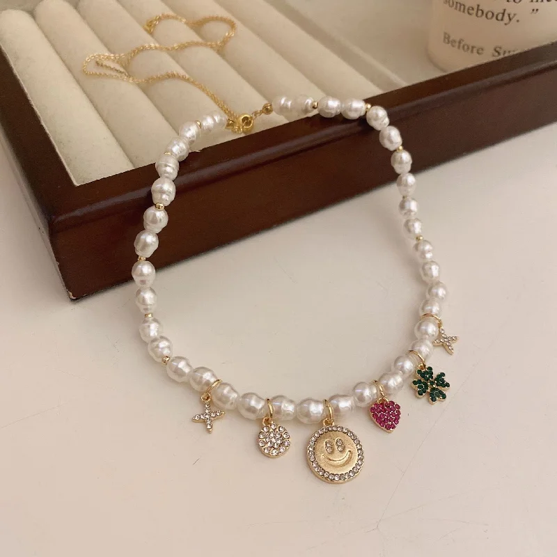 10 Love Heart Flowers Pearl Necklace