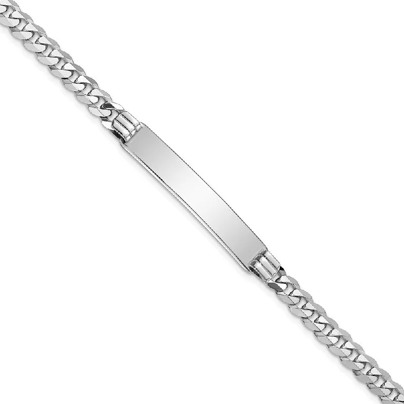 Women’s wedding bracelets-14k WG Flat Curb Link ID Bracelet-WBC-LID63W-7