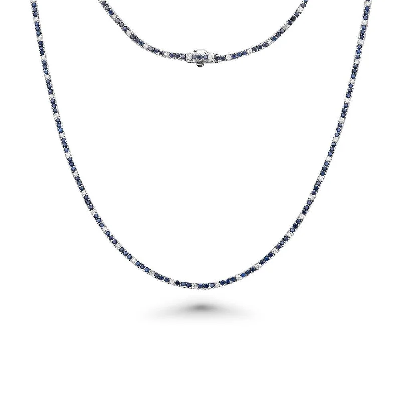 Women’s long necklaces-Alternate Diamond & Blue Sapphire Tennis Necklace (5.50 ct.) 3 mm 4-Prongs Setting in 14K Gold