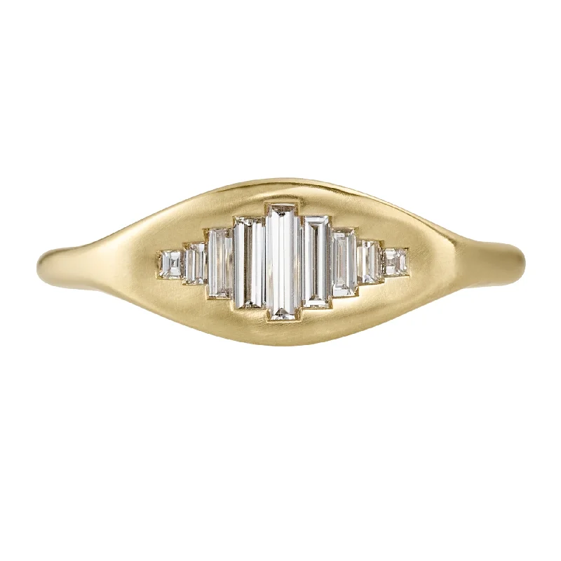 Women’s wide-band rings-Empire Baguette Diamond Matte Gold Ring