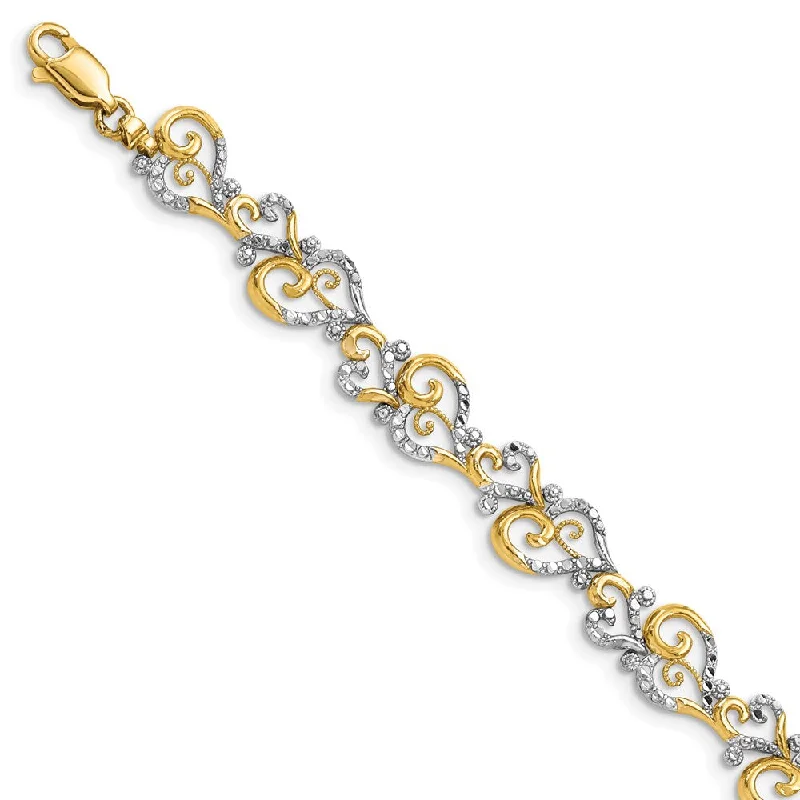 Women’s wedding bracelets-14K w/Rhodium D/C Fancy Heart Link Bracelet-WBC-FB1852-7.5