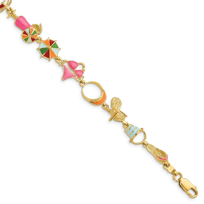 Women’s sterling silver bracelets-14k w/ Multi-Color Enamel Beach Theme Bracelet-WBC-FB1562-7.25