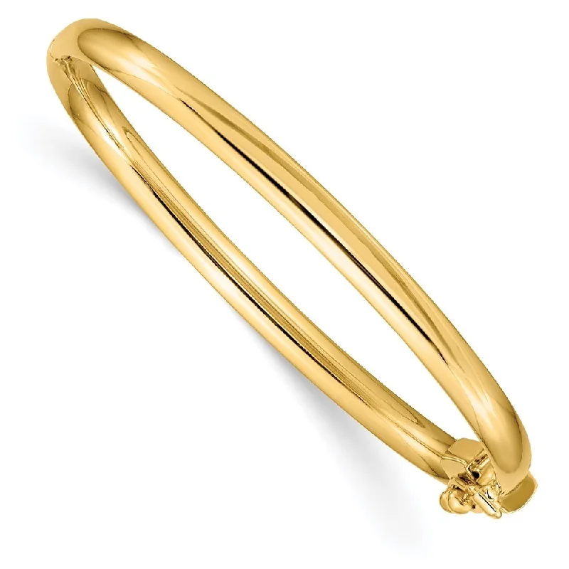 Women’s stackable bracelets-14k Yellow Gold 3.75mm Hinged Safety Clasp Baby Bangle Bracelet, 5"