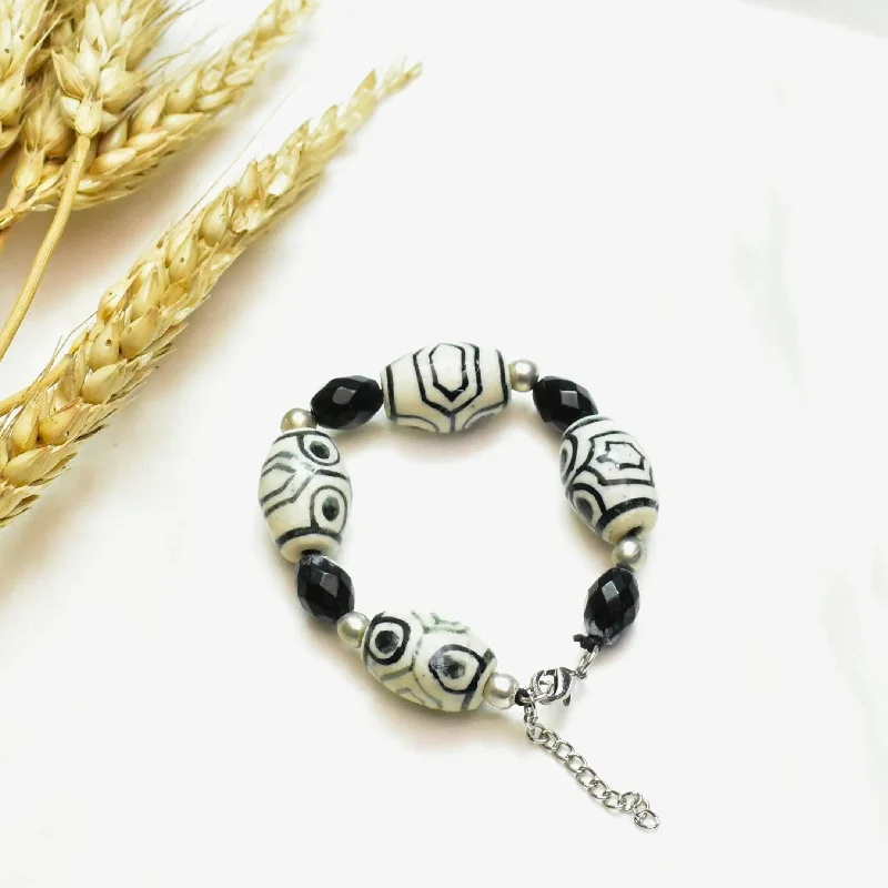 Women’s sterling silver bangles-TFC Printed Black n White Bracelet