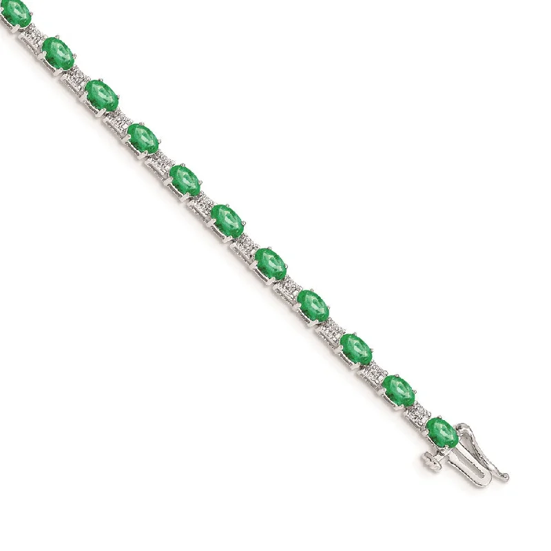 Women’s chain link bracelets-14k White Gold Diamond and Emerald Bracelet-WBC-BM4481-EM-010-WA