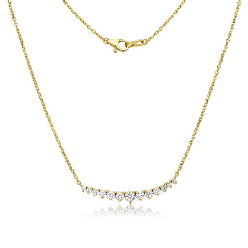 Women’s long necklaces-Graduated Diamond Bar Necklace (1.25 ct.) 3-Prongs Setting in 14K Gold