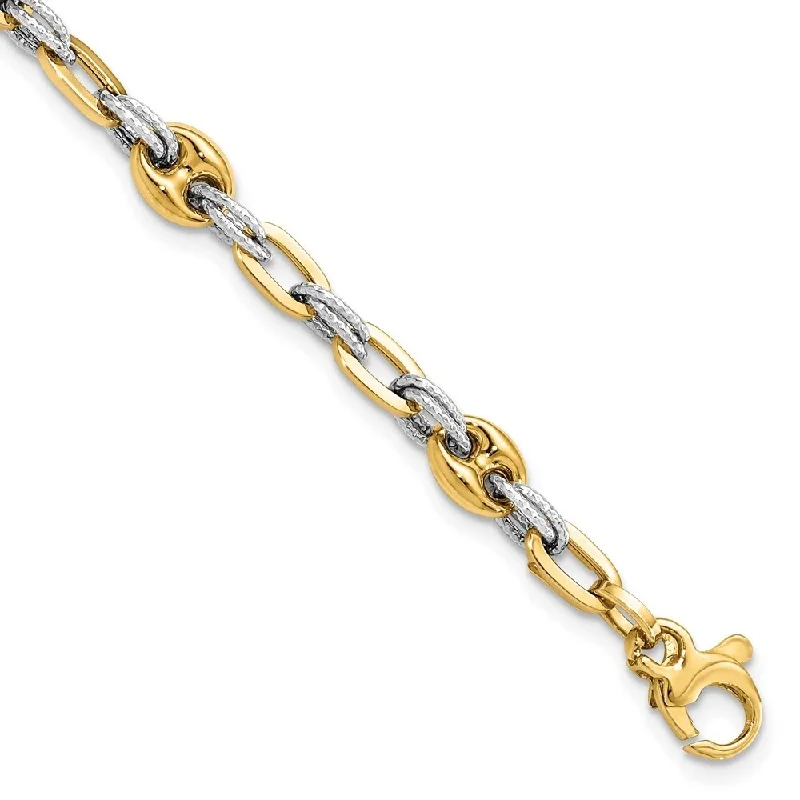 Women’s chic bracelets-14k Two-tone Textured Double Fancy Link Bracelet, 7.5" (W-6.2mm)