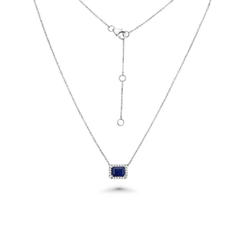 Women’s multi-stone necklaces-Emerald Cut Sapphire & Diamond Halo Necklace (1.56 ct.) in 14K Gold