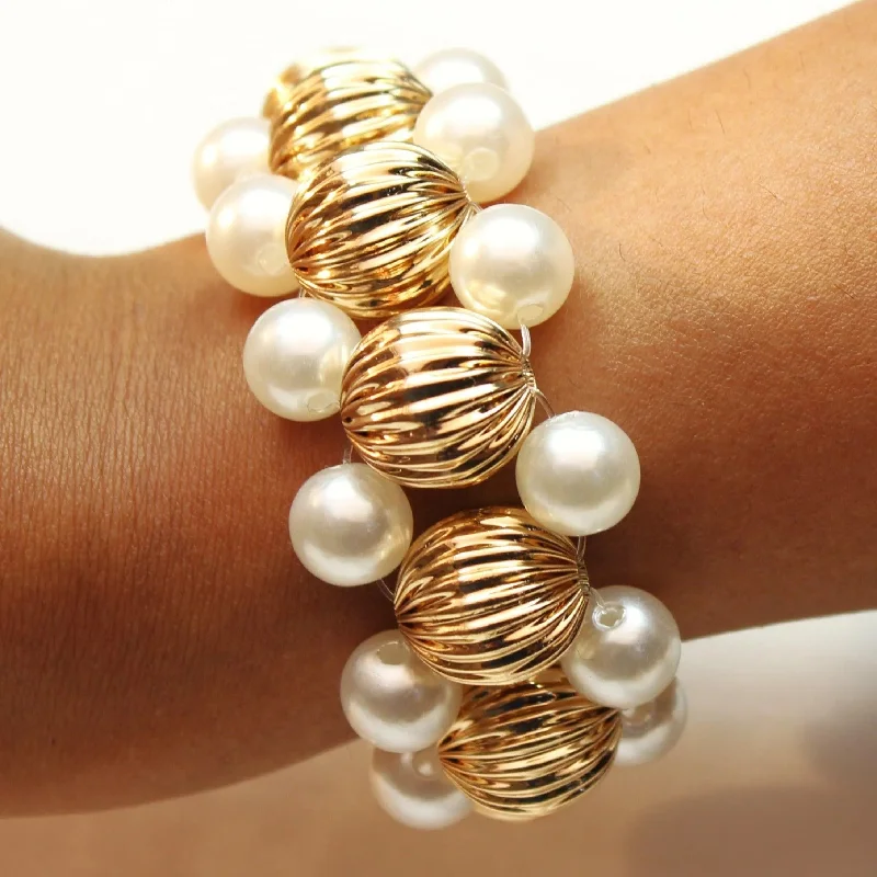 Women’s personalized bangles-TFC Vortex Pearl Beaded Gold Plated Adjustable Bracelet