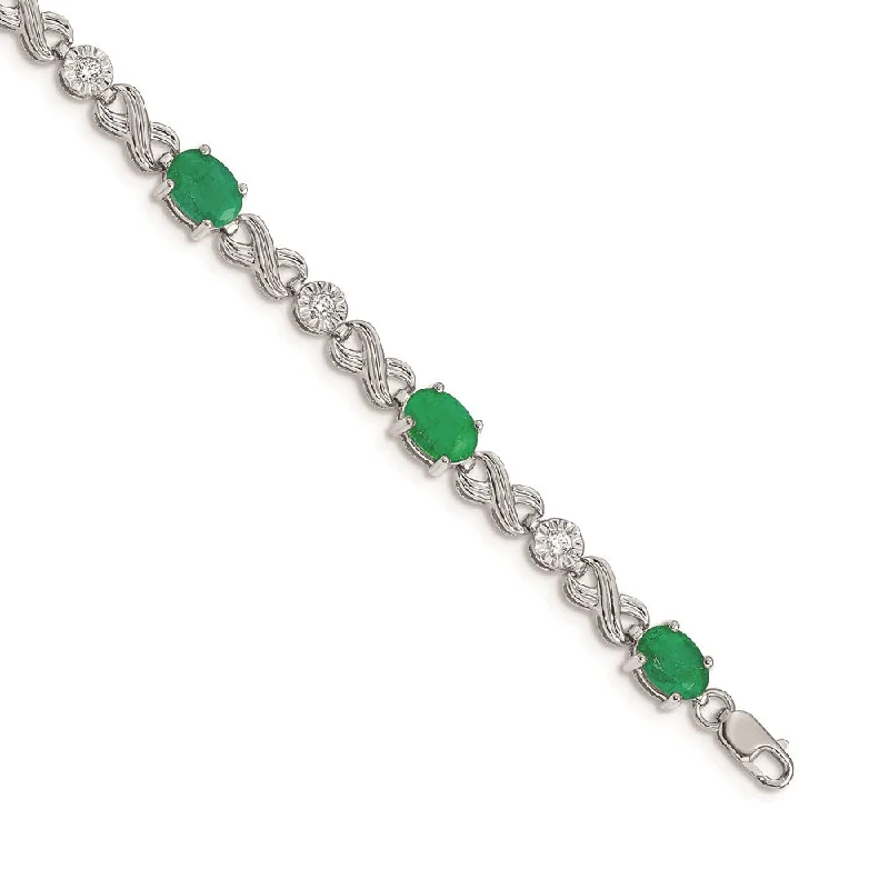 Women’s multi-stone bracelets-14k White Gold Diamond and Emerald Infinity Bracelet-WBC-BM4490-EM-020-WA