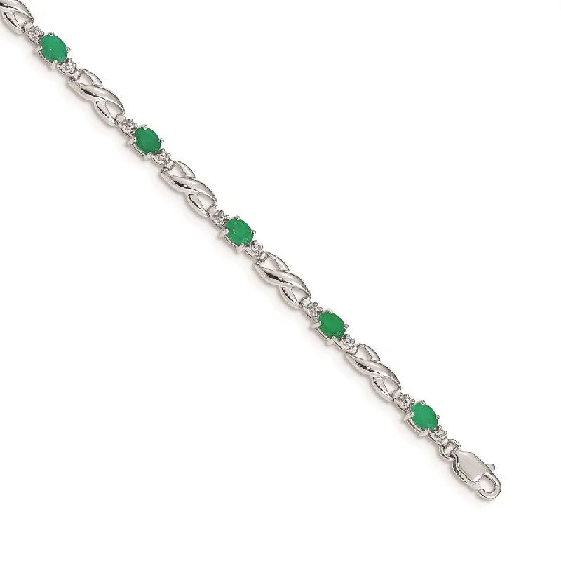 Women’s gemstone stretch bracelets-14k White Gold Diamond and Emerald Bracelet-WBC-BM4477-EM-001-WA