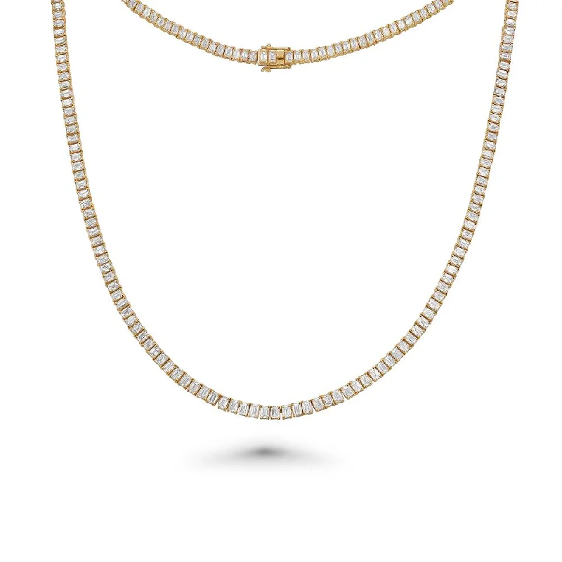 Women’s delicate necklaces-Emerald Cut Diamond Tennis Necklace (13.50 ct.) 4-Prongs Setting in 14K Gold