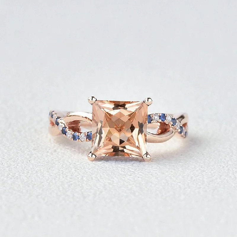 Women’s opal rings-Princess Cut Morganite & Sapphire Infinity Rose Gold Ring