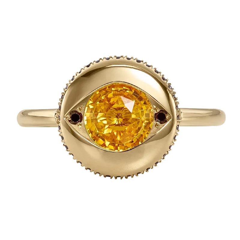 Women’s fancy gemstone rings-Ayin Yellow Sapphire & Black Diamond Ring