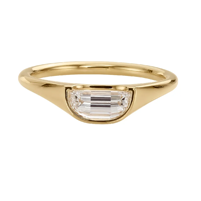 Women’s square-cut rings-Solitaire Diamond Ring with Step Cut Half Moon Diamond