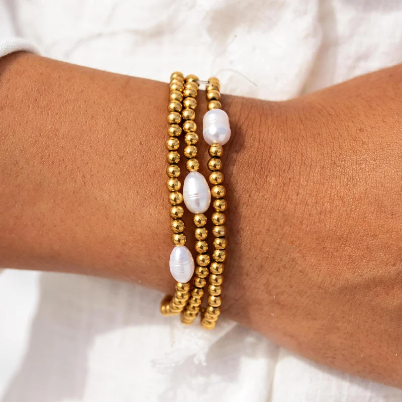 Women’s tennis bangle bracelets-Seaside Pearl Stretch Bracelet