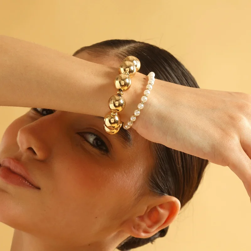 Women’s fashion bracelets-TFC Bold and Gold Pearl Bead Stacked Bracelet