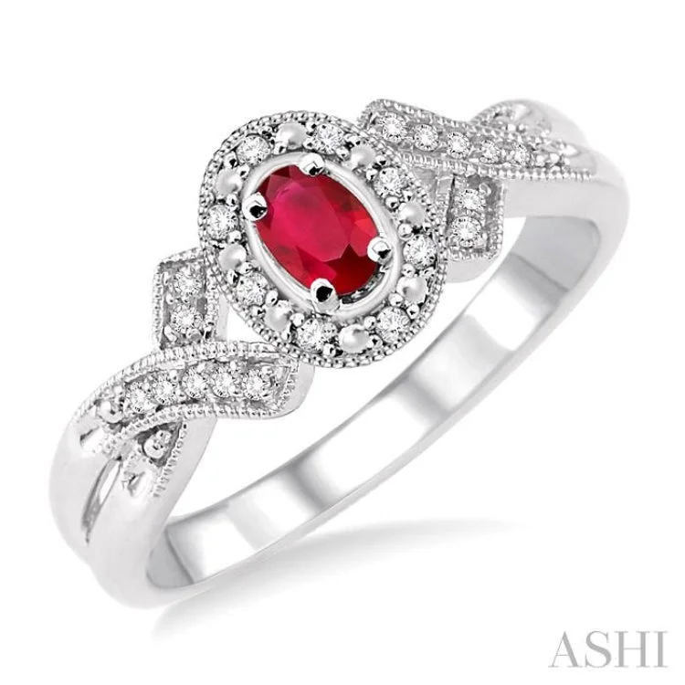 Women’s gold engagement rings-5x3 mm Oval Cut Ruby and 1/50 Ctw Single Cut Diamond Ring in Sterling Silver