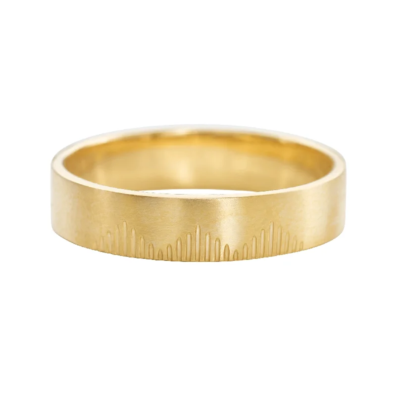 Women’s oval cut rings-Golden Wedding Band with Linear Mountains