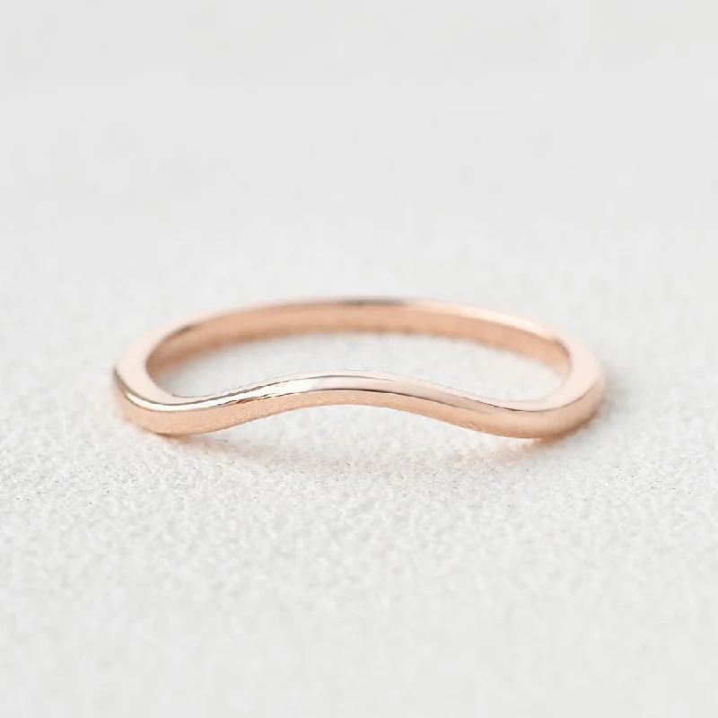 Women’s gemstone rings-Minimalist Wave Rose Gold Promise Ring