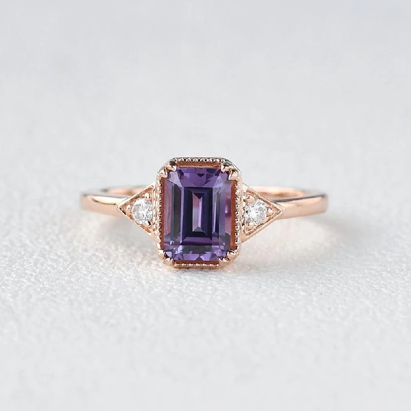 Women’s double-band rings-1.5ct Emerald Cut Amethyst Geometric Ring