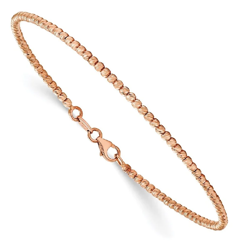 Women’s rose gold bangles-14k Rose Gold 2mm Diamond-Cut Beaded Bracelet, 7"