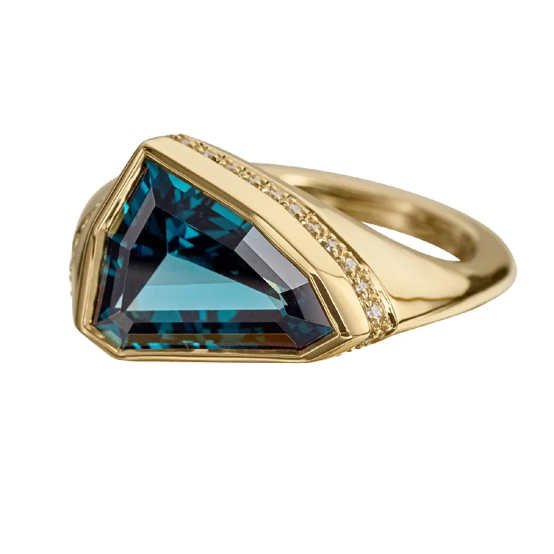 Women’s delicate rings-Nebula OOAK Teal Spinel & Diamond Statement Ring