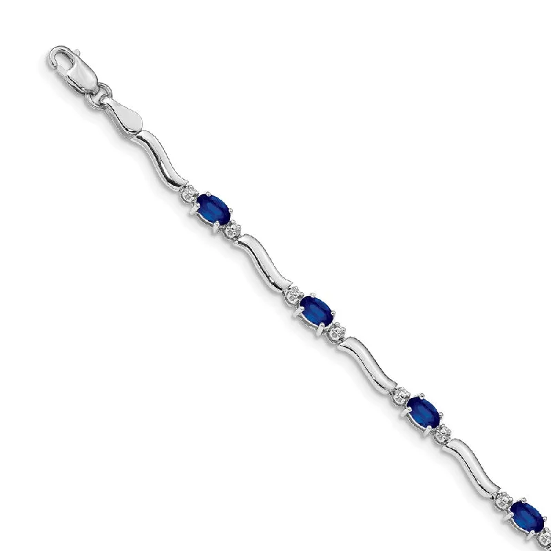 Women’s chunky bracelets-14k White Gold Diamond and Sapphire Bracelet-WBC-BM4474-SA-001-WA