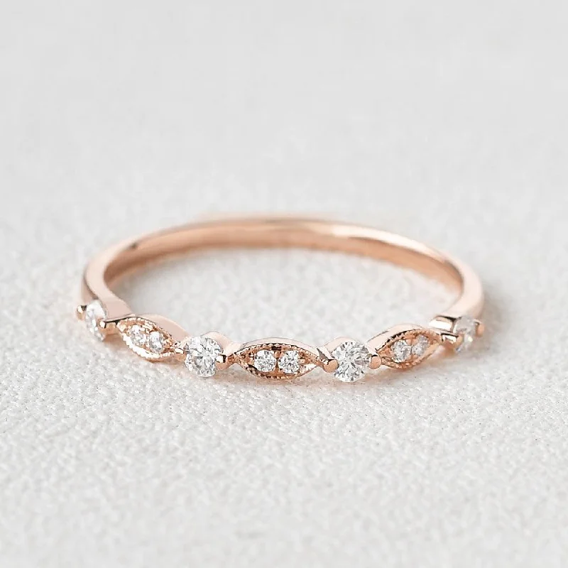 Women’s solitaire rings-Moissanite Milgrain Dainty Rose Gold Ring