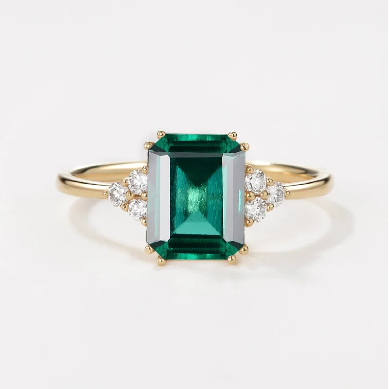 Women’s emerald cut rings-Emerald Cut Emerald & Moissanite Yellow Gold Ring