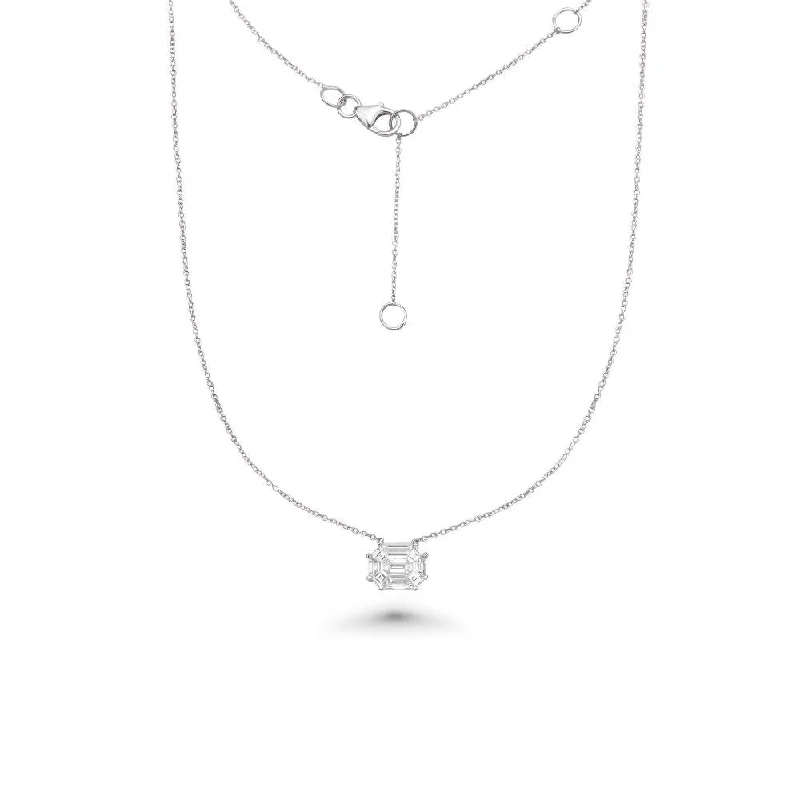 Women’s classic diamond necklaces-Horizontal Illusion Rectangular Shape Emerald Cut Diamond Necklace (0.50 ct. ) in 14k Gold