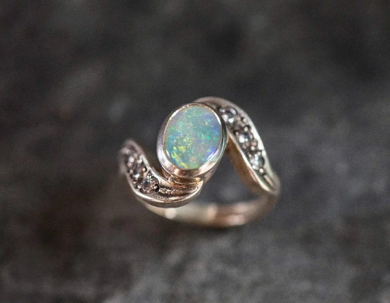 Women’s affordable diamond engagement rings-Elegant Opal Ring - White Bezel Ring - Opal Engagement Ring