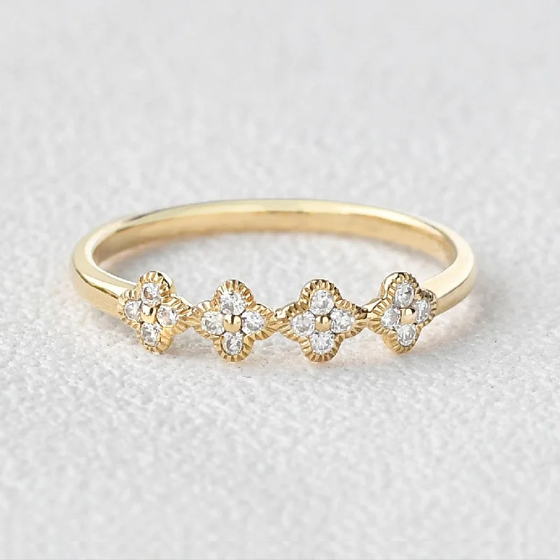 Women’s promise rings-Moissanite Flower Shape Solid Gold Ring