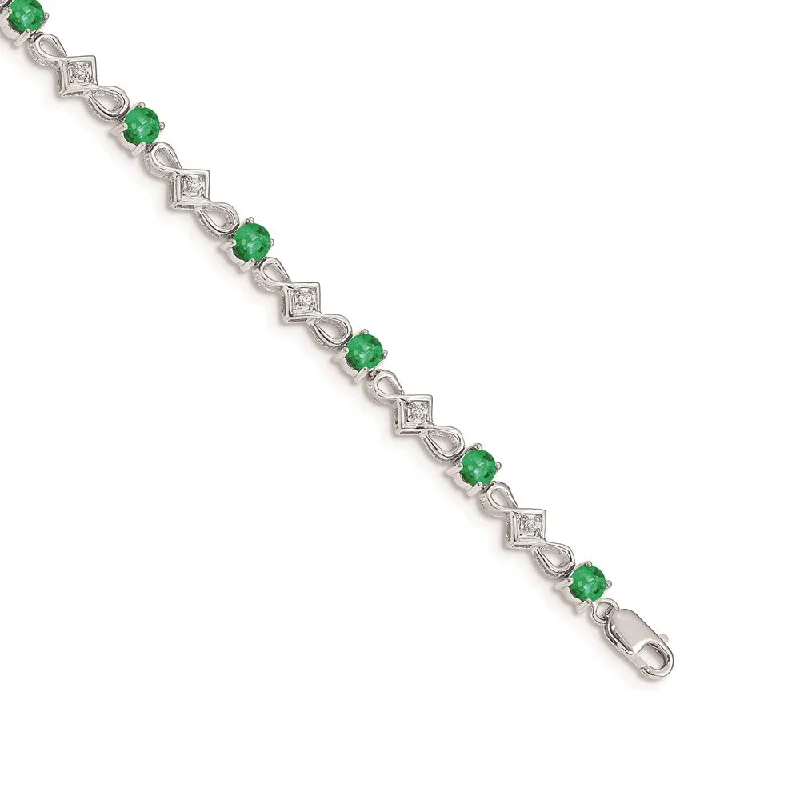 Women’s adjustable chain bracelets-14k White Gold Diamond and Emerald Bracelet-WBC-BM4486-EM-010-WA