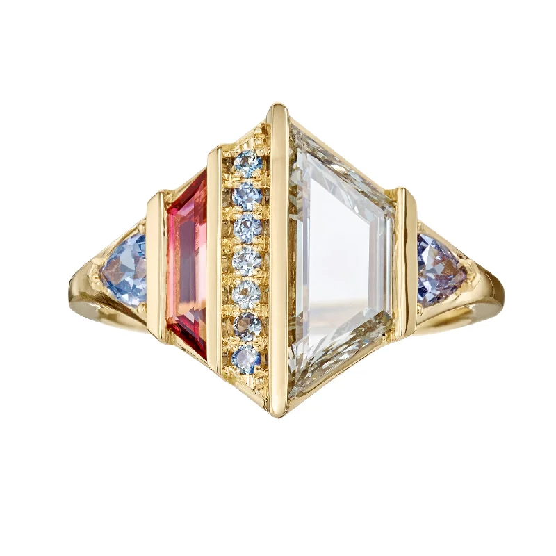 Women’s silver rings-Trine OOAK Diamond Bicolor Tourmaline Spinel & Sapphire Statement Ring