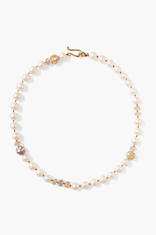 Women’s opal and diamond necklaces-Crest Necklace White Pearl Mix