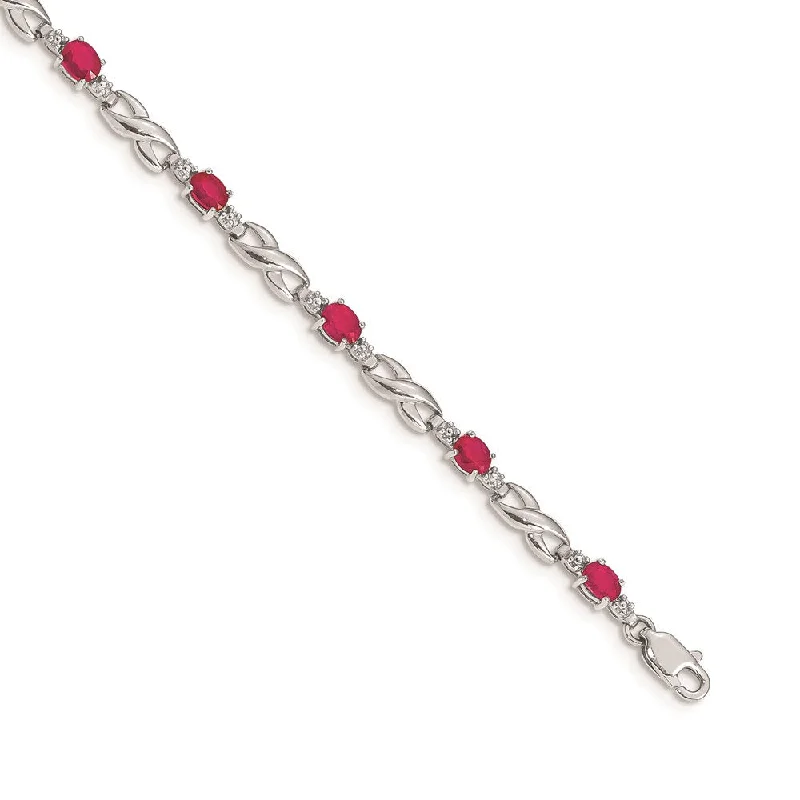 Women’s infinity charm bracelets-14k White Gold Diamond and Composite Ruby Bracelet-WBC-BM4477-RU-001-WA