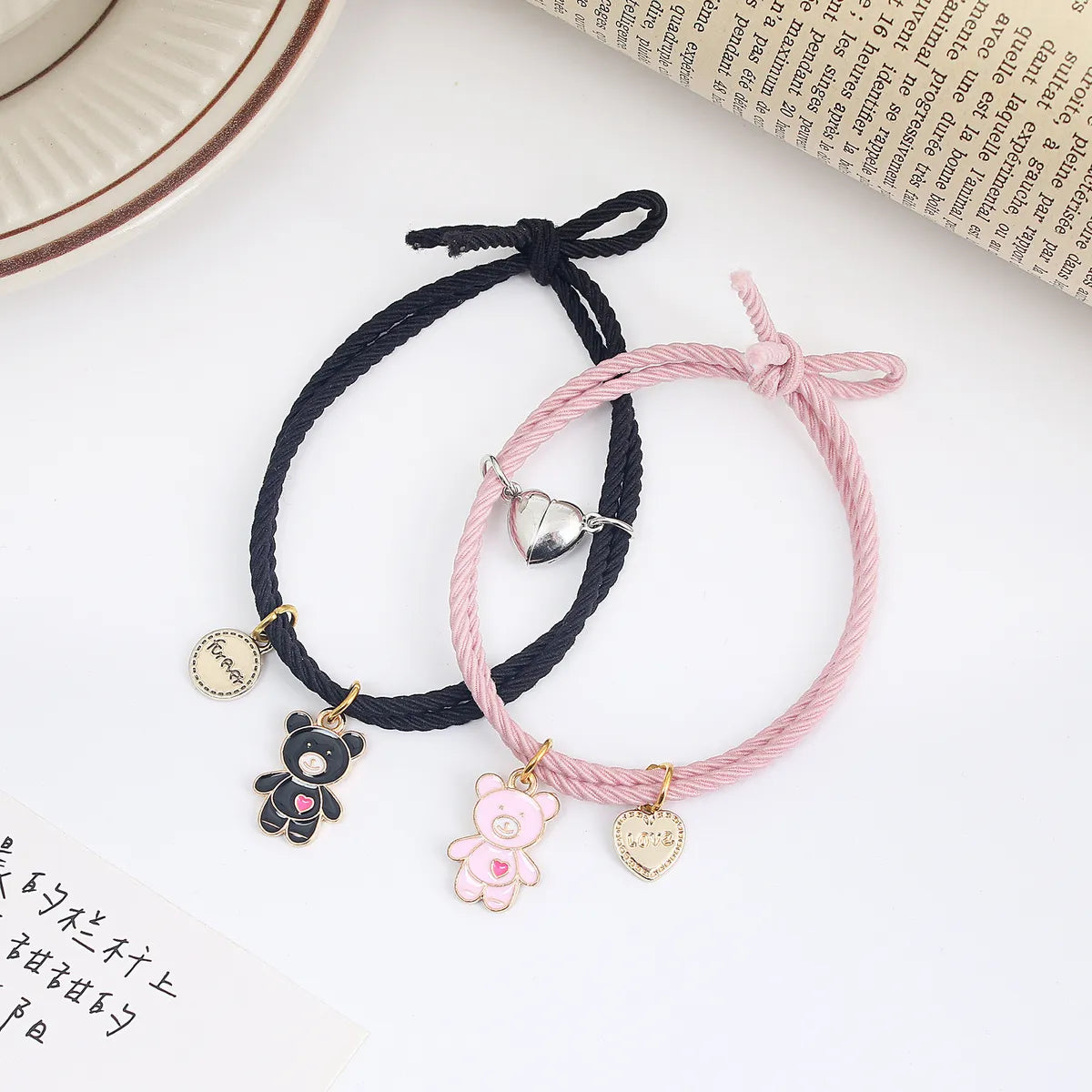 Women’s luxury rings-Casual Animal Bear Alloy Rope Asymmetrical Handmade Couple Wristband