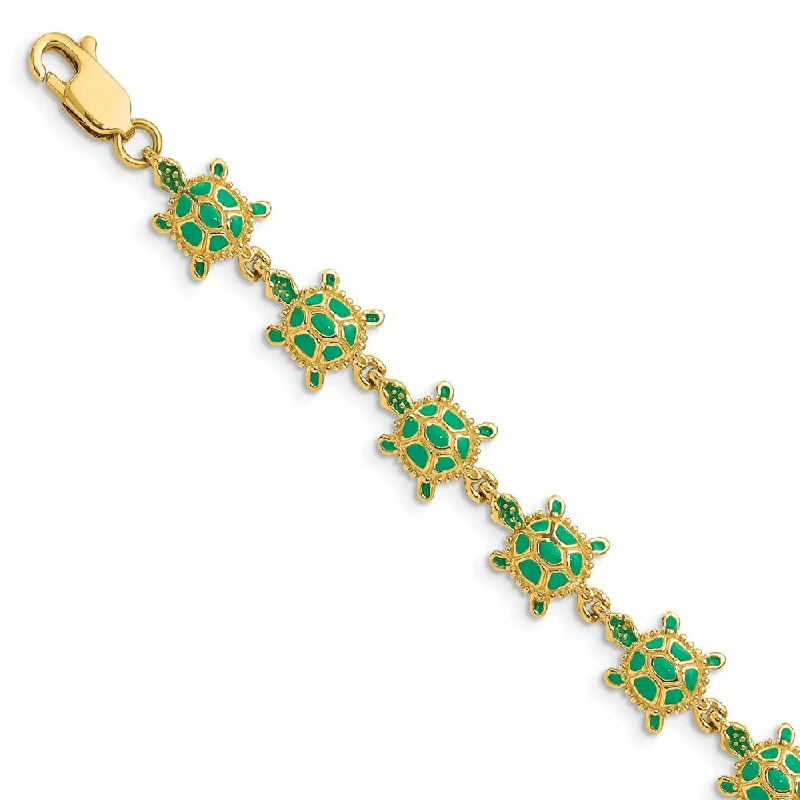 Women’s stackable bracelets-14k w/ Green Enamel Sea Turtle Bracelet-WBC-FB1571-7.5