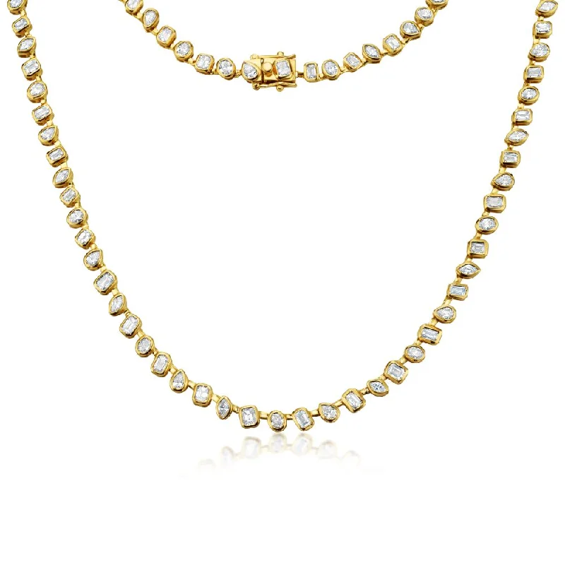 Women’s bold statement necklaces-Fancy Multi Shape Diamond Necklace (8.40 ct.) Bezel Set in 18K Gold