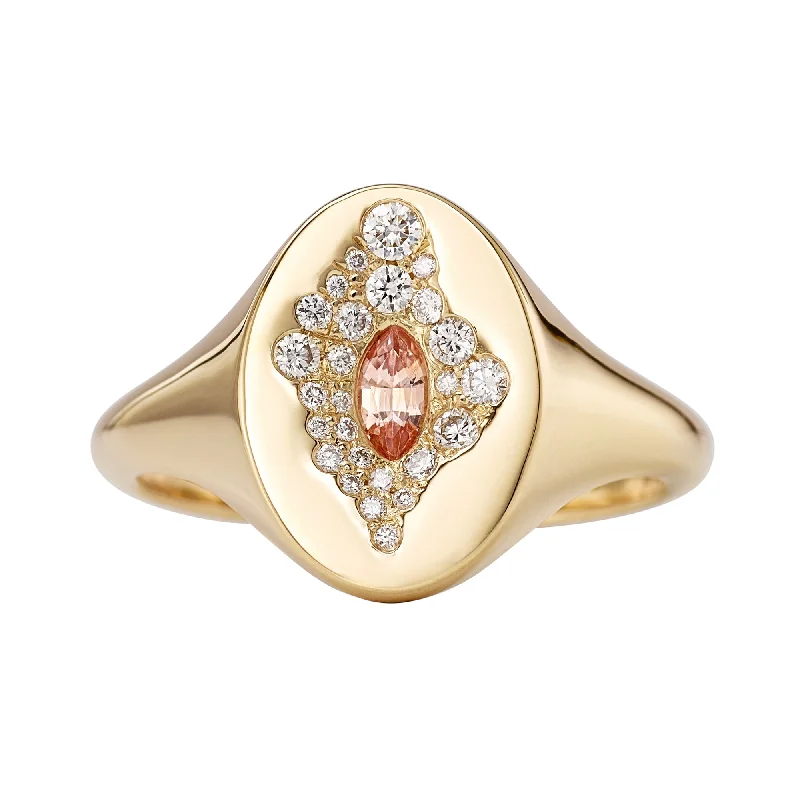 Women’s oval cut rings-Yoni Diamond & Padparadscha Statement Ring