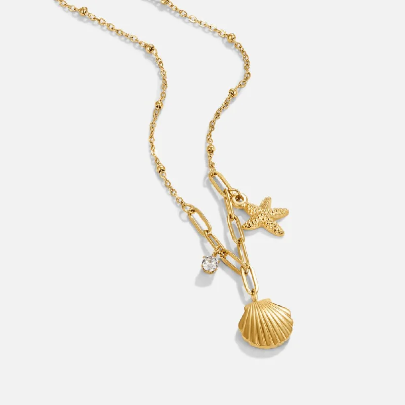 Women’s heirloom necklaces-Golden Seashell & Starfish Necklace