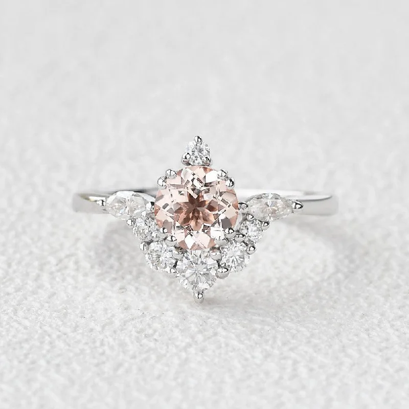 Women’s minimalist rings-1.0ct Peachy Morganite Half Cluster Ring