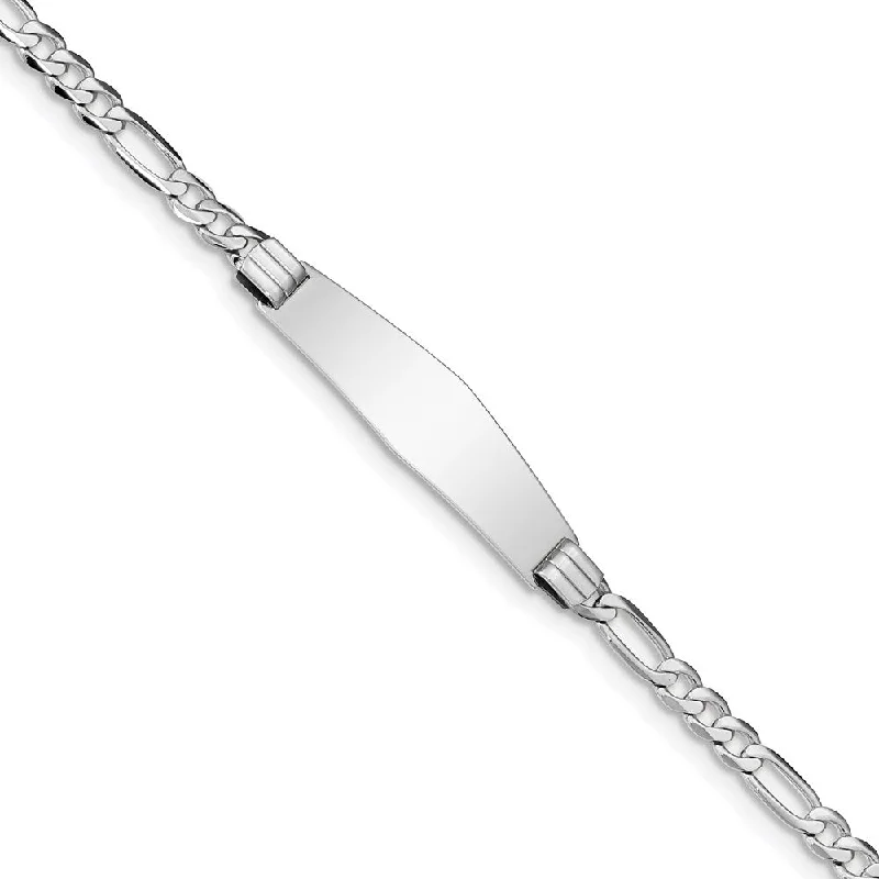 Women’s luxury bracelets-14k WG Figaro Link Soft Diamond Shape ID Bracelet-WBC-FIG110IDCW-7