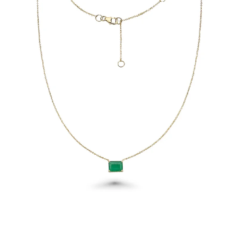 Women’s chunky necklaces-Solitaire Emerald Cut Emerald Necklace (1.35 ct.) in 14K Gold