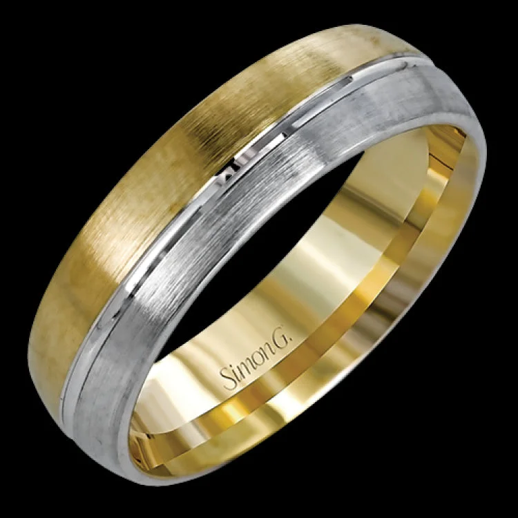 Women’s two-tone engagement rings-Boasting a modern two-tone design, this men's wedding band features elegant columns of brushed white and yellow separated by a sleek ribbon of smooth white gold.