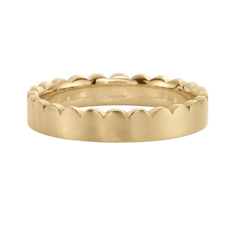 Women’s sleek modern rings-Matte Gold Scalloped Wedding Band