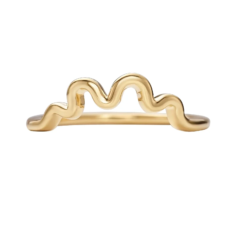 Women’s large gemstone rings-Wave Solid Gold Wedding Band